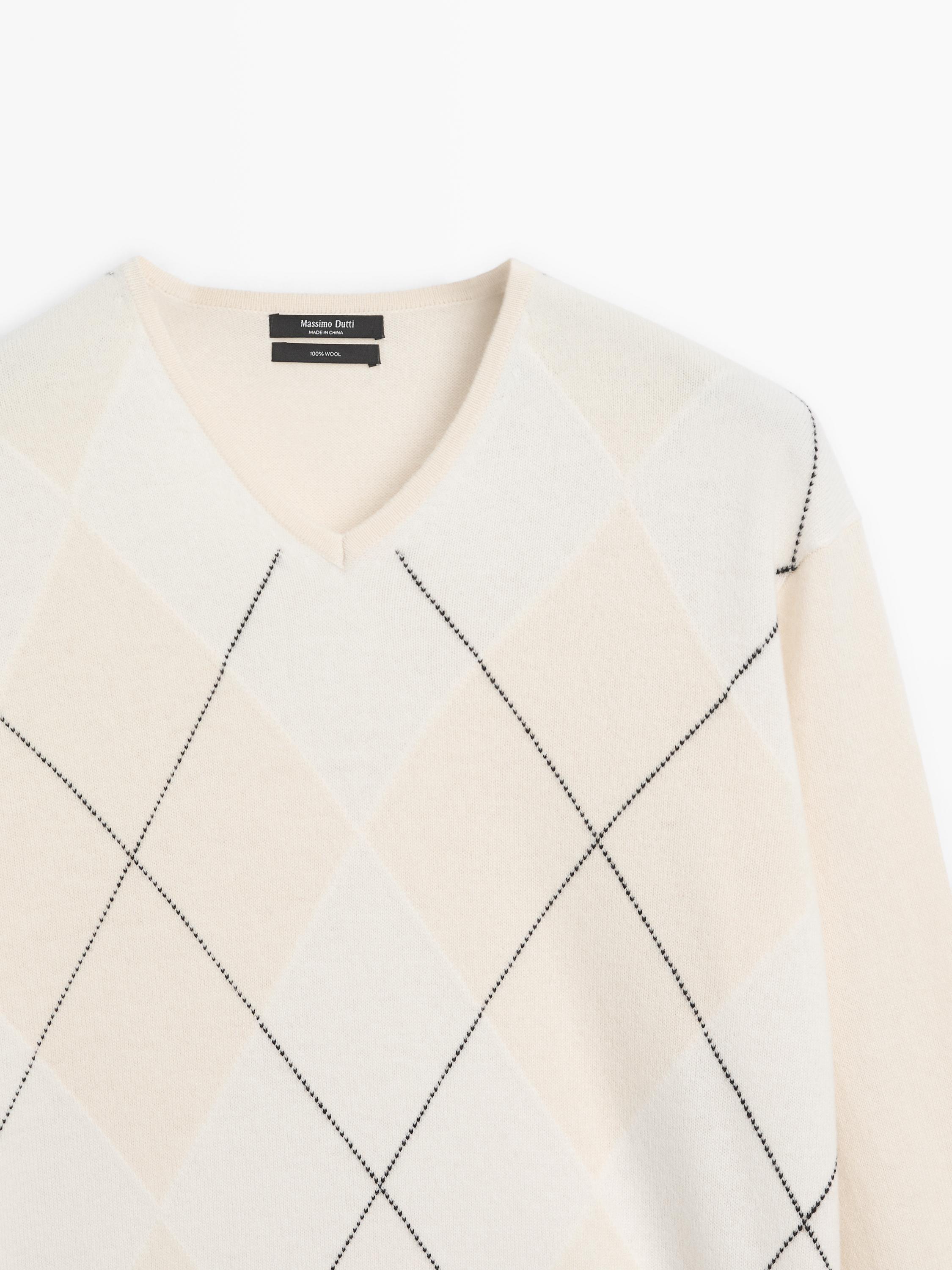 Wool argyle knit sweater